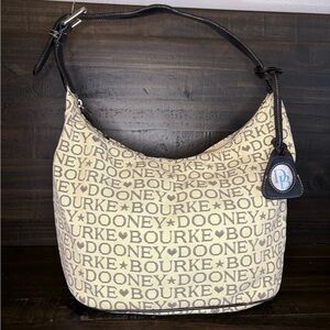 Dooney & Bourke Vintage Cream and Black Hobo Bag with Monogram Pattern